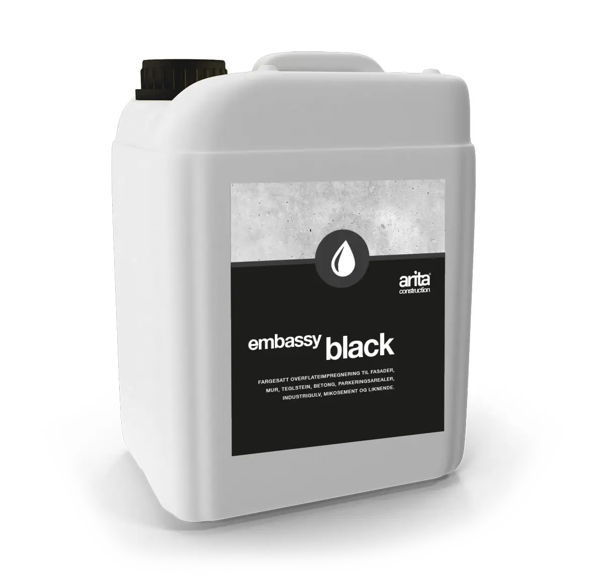 Impregnering som legger seg som en sort, beskyttende hinne over underlaget. Til fasader, mur, teglstein, betong, parkeringsarealer, industrigulv, mikrosement og liknende.