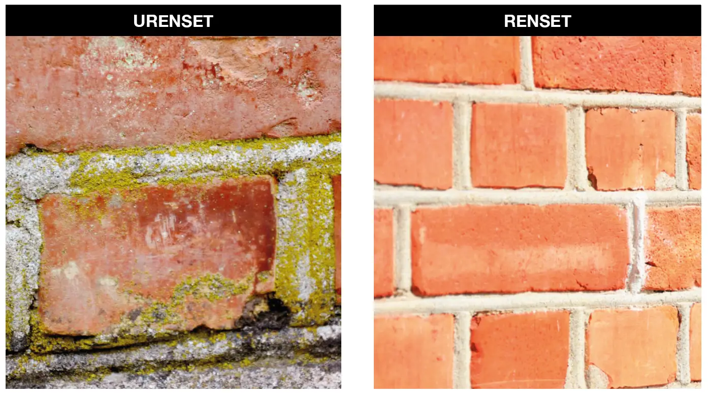 Effektivt fjerning av kalk, rust , sementslør, saltutfellinger, fugeslør, rester etter fliselim og overflødige mørtel/betongspill på betong, teglstein keramiske fliser, naturstein o.l